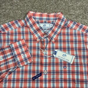 Southern Tide Mens XL Port Savannah Plaid Sport Shirt Melon Orange Blue NWT NEW